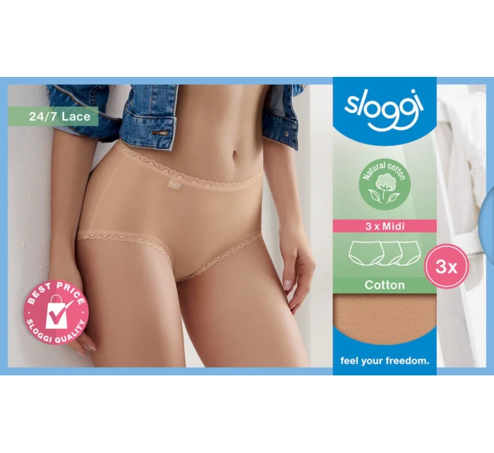 Dámské kalhotky 24/7 Cotton Lace Midi C3P  béžová   model 18976827 - Sloggi