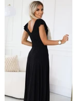 411-12 CRYSTAL lesklé dlhé šaty s výstrihom - BLACK 411-12 CRYSTAL lesklé dlhé šaty s výstrihom - BLACK