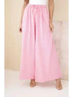 Dámské široké bavlněné kalhoty s gumou v pase cukrově růžová