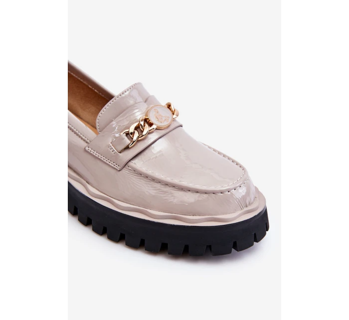 Lakierowane Mokasyny Na Platformie Jasnoszare Ronin