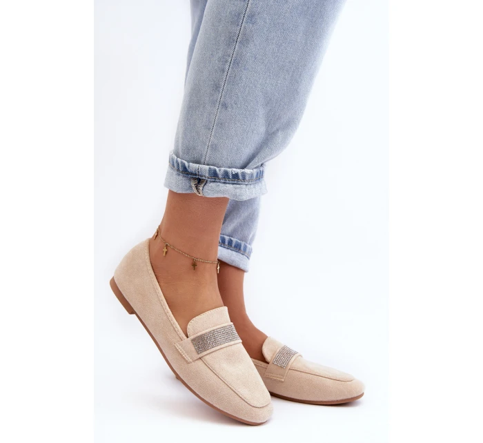 Damskie Mokasyny Z Cyrkoniami Beżowe Ralrika