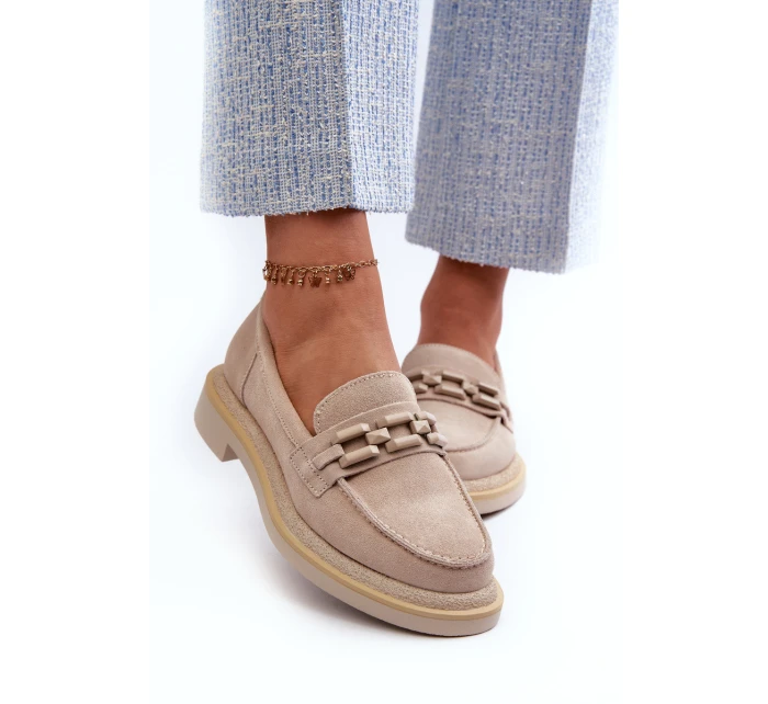 Semišové dámské mokasíny model 21660160 Béžová - S.Barski