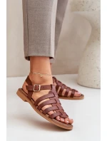 Skórzane Sandały Na Płaskim Obcasie Zazoo 3686 Brązowe Skórzane Sandały Na Płaskim Obcasie Zazoo 3686 Brązowe