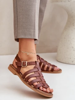 Kožené sandály na plochém podpatku hnědé Zazoo model 21682324 - Boto