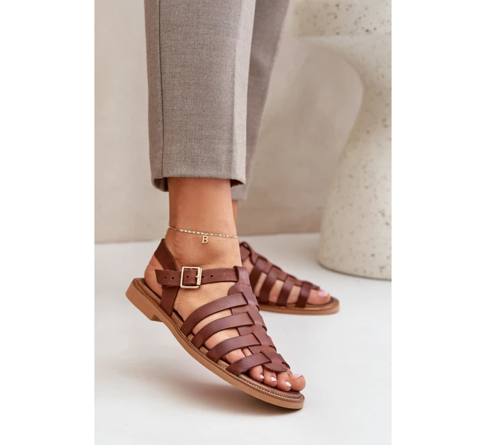 Skórzane Sandały Na Płaskim Obcasie Zazoo 3686 Brązowe Skórzane Sandały Na Płaskim Obcasie Zazoo 3686 Brązowe