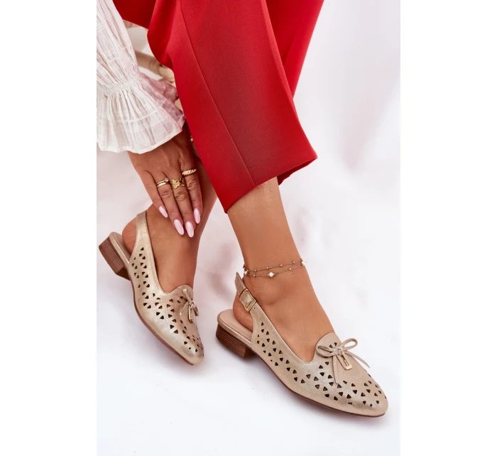 Ażurowe Baleriny Z Odkrytą Piętą Złote Navinnia Ażurowe Baleriny Z Odkrytą Piętą Złote Navinnia