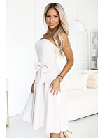 – elegantní midi šaty ve stylu bez ramínek s mašlí – světle béžové model 22393727 - numoco – elegantní midi šaty ve stylu bez ramínek s mašlí – světle béžové model 22393727 - numoco