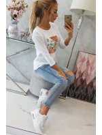 Blúzka s 3D grafikou vtáka biela