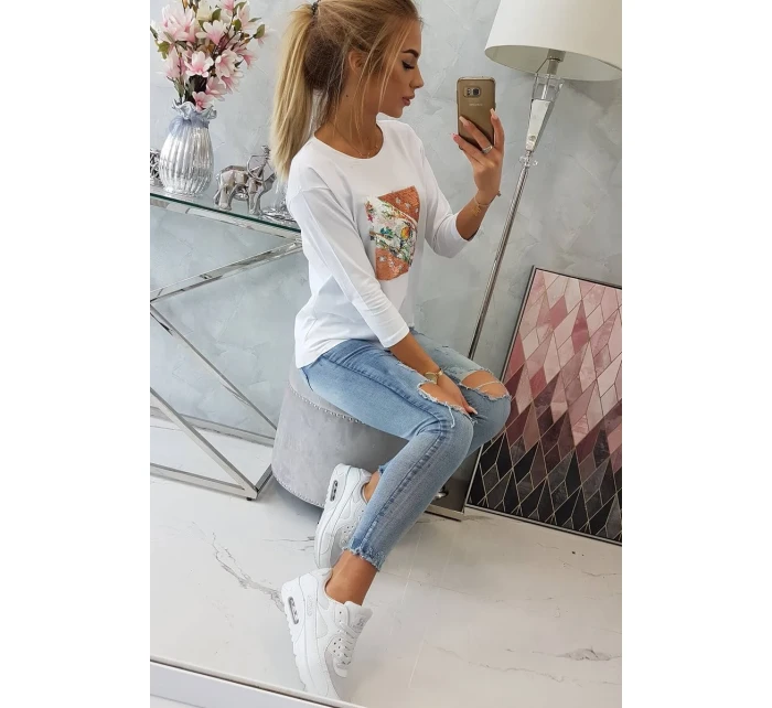 Blúzka s 3D grafikou vtáka biela