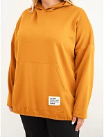 Dámska mikina z viskózy vo veľkosti plus size s kapucňou a klokaním vreckom, horčicová