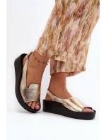 Zazoo 2893 Sandały Damskie Skórzane na Grubej Podeszwie Złote