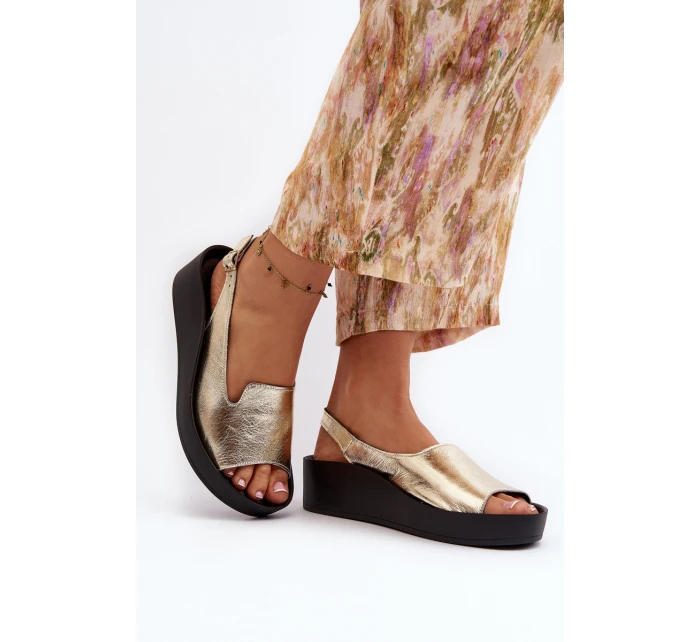 Zazoo 2893 Sandały Damskie Skórzane na Grubej Podeszwie Złote