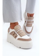 Zazoo 1833 Sneakersy Damskie Skórzane Na Masywnej Podeszwie Beżowo-Białe