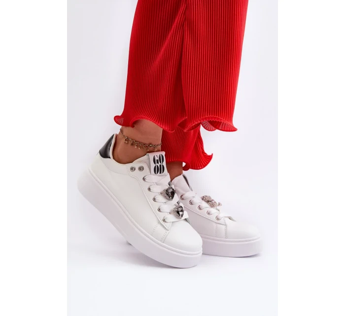 Dámske tenisky na platforme so srdiečkami, biele Azamia