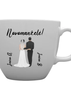 Personalizovaný MEGA XXL keramický hrnek 1000 ml s novomanželským párem
