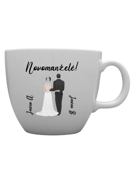 Personalizovaný MEGA XXL keramický hrnek 1000 ml s novomanželským párem