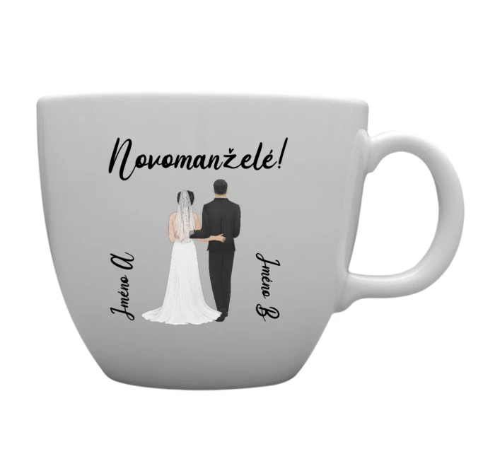 Personalizovaný MEGA XXL keramický hrnek 1000 ml s novomanželským párem