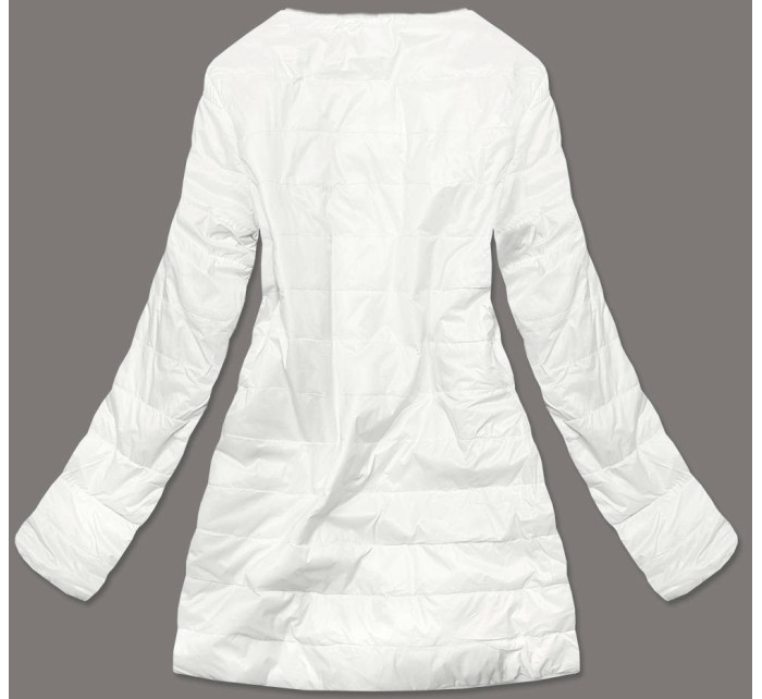 Bílá dámská bunda s mechovitým kožíškem pro přechodné období (M-1733)