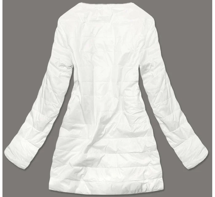 Biela dámska bunda s mechovitým kožúškom pre prechodné obdobie (M-1733)