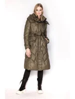 Péřová bunda v olivové barvě se stojáčkem a kapucí model 21244376 - Ann Gissy