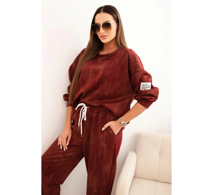 Dámská oversize souprava z viskózy s efektem praní bordová