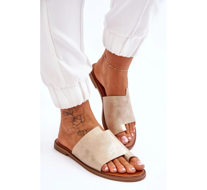 Dámské kožené žabky Světle zlatá model 21613209 - EVENTO