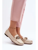 Dámské kožené mokasíny s ozdobou model 21648246 béžové - Laura Messi