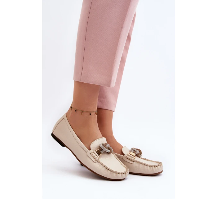 Dámské kožené mokasíny s ozdobou model 21648246 béžové - Laura Messi