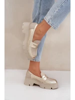 Skórzane Mokasyny Damskie Na Platformie I Płaskim Obcasie Zazoo 20191 Złote