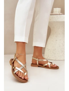 Kožené Ploché Sandály S Pásky  Zlaté model 21683991 - Zazoo