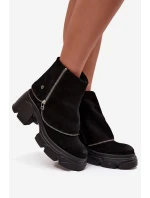 Skórzane Botki Damskie Z Wywiniętą Cholewką Maciejka 07145-01 Czarne