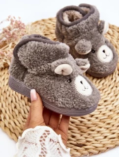 Dětské zateplené pantofle s medvídkem, šedá Eberra