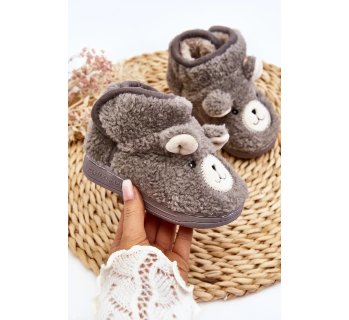Dětské zateplené pantofle s medvídkem, šedá Eberra Dětské zateplené pantofle s medvídkem, šedá Eberra