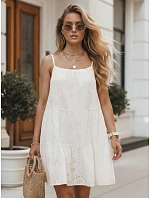 Letné dámske bavlnené vzdušné šaty v farbe ecru FashionStreet EY2678