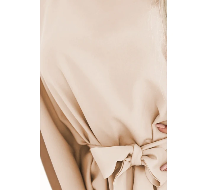 287-38 SOFIA Motýlie šaty so zaväzovaním v páse - DARK BEGE 287-38 SOFIA Motýlie šaty so zaväzovaním v páse - DARK BEGE