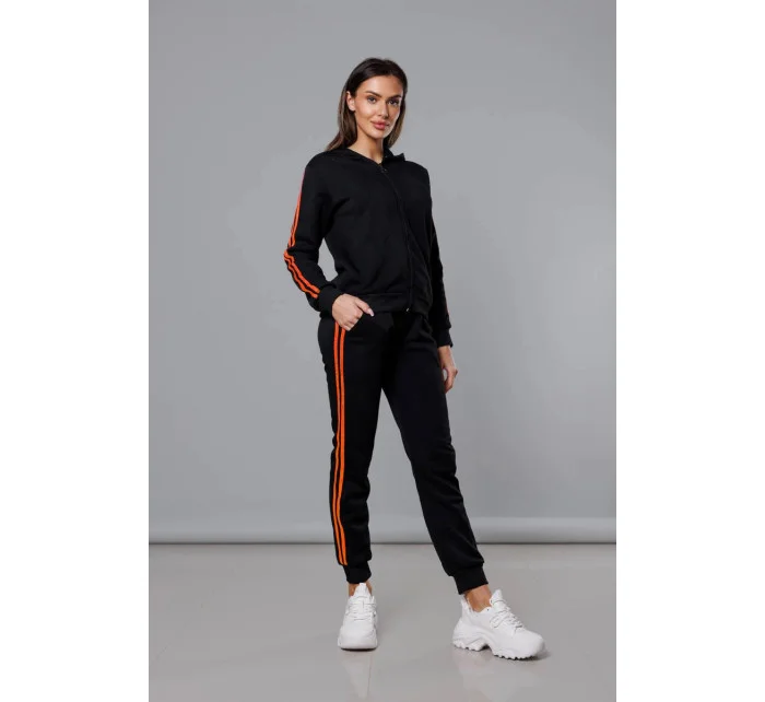 Čierno-oranžový dámsky teplákový komplet s lampasmi (KK0057)