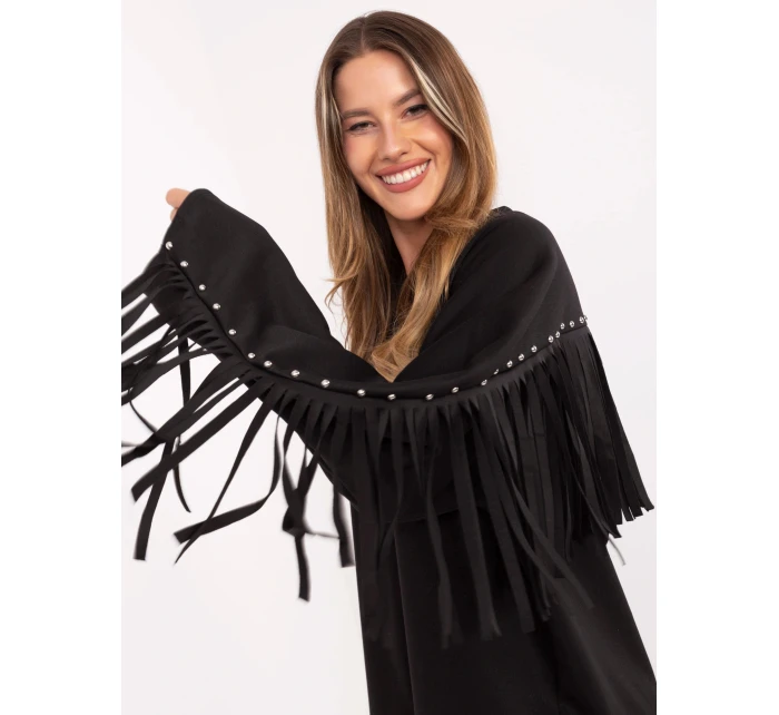 Čierna voľná dámska mikina so strapcami (21695)