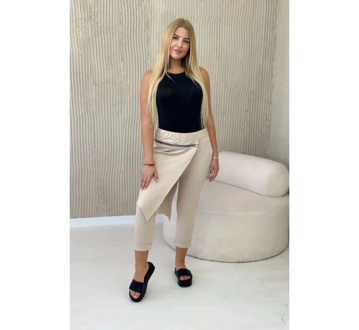 Punto Milano Zimné nohavice s ozdobným zipsom tmavo béžové Punto Milano Zimné nohavice s ozdobným zipsom tmavo béžové