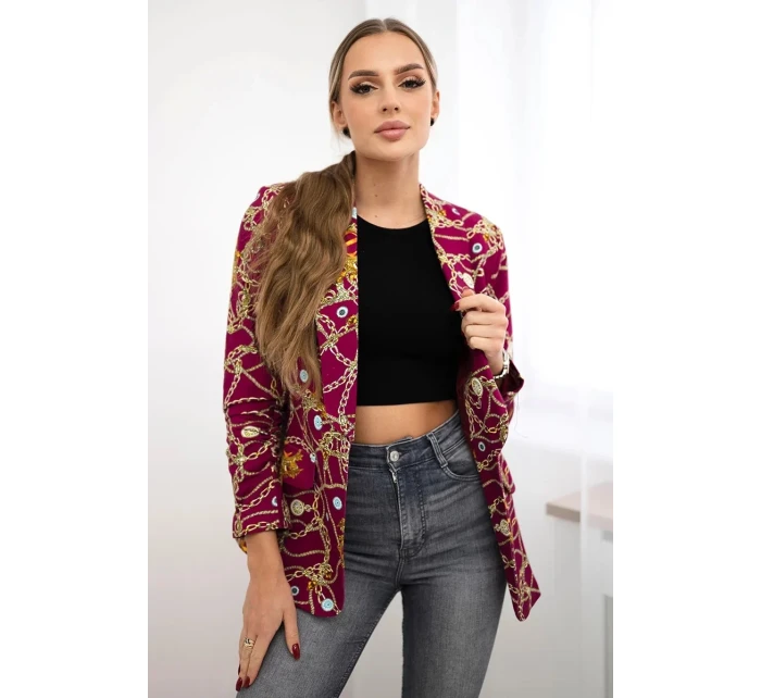 Bavlnená bunda s farebnou potlačou tmavo fialová