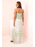 Dámske boho šaty s ramienkami mätovej farby