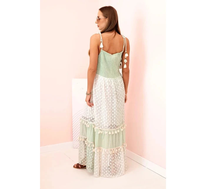 Dámske boho šaty s ramienkami mätovej farby