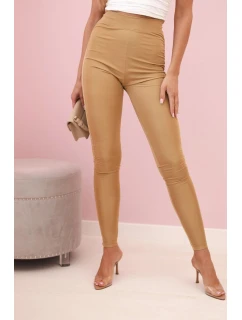 Dámske legíny s vysokým pásom z elastického materiálu camel