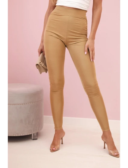 Dámske legíny s vysokým pásom z elastického materiálu camel