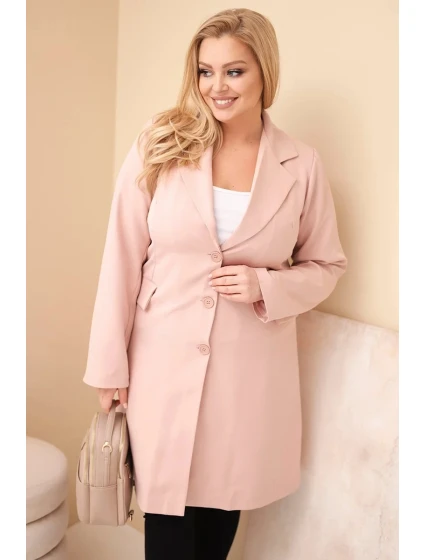 Dámske Plus veľkosť dlhý kabát s golierom a vreckami Dark Powder Pink Dámske Plus veľkosť dlhý kabát s golierom a vreckami Dark Powder Pink