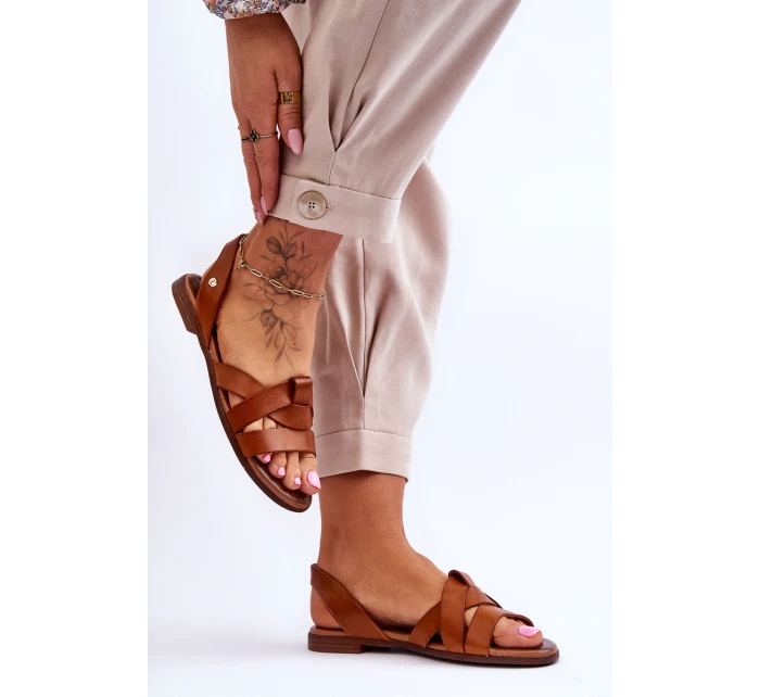 Pohodlné kožené sandály hnědé model 21617507 - Zazoo Pohodlné kožené sandály hnědé model 21617507 - Zazoo