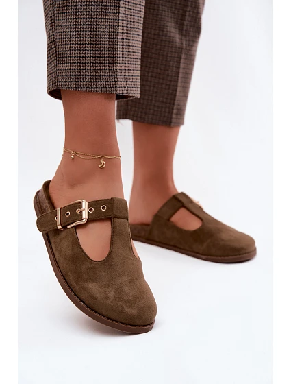 Dámské pantofle z imitace semiše tmavě zelené model 22125698 - Boto