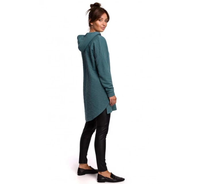 Dámsky pletený sveter so zaobleným lemom B176 tyrkysový - BeWear