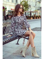 JENNY - Pohodlné dámske šaty s panterovým vzorom a so zaväzovaním v páse 275-3