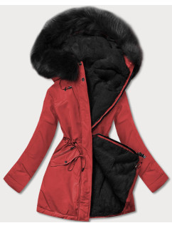 Červeno/čierna teplá dámska obojstranná zimná bunda (W610)