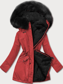 Červeno/čierna teplá dámska obojstranná zimná bunda (W610)